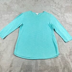 J. Jill Linen Cotton teal Blue 3/4‎ Sleeve Sweater Size Small